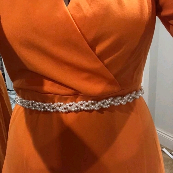 Faux white pearl beaded Gold‎ evening bridal waist wedding dress belt - Picture 7 of 15